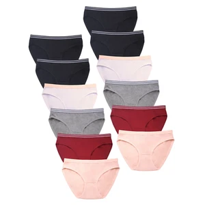 12 Pack Women’s Cotton Bikini Panty Briefs Striped Elastic Waistband Tag-Free - Picture 1 of 14