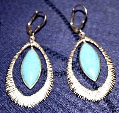 DESIGNER ST TREASURES STERLING SILVER HI GRADE TURQUOISE TEXTURED EARRINGS 9.5g - Image 1 of 4