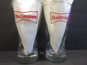 BUDWEISER Set of 2 Glasses 6.5"TALL  Red "BUDWEISER" in Bow. - Picture 1 of 6