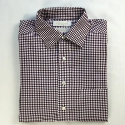 Roundtree Yorke Mens Shirt 15 1/2 -34 Fitted Purple White Check Gold Label Twill - Image 1 of 4