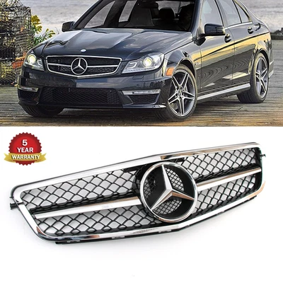 Grill W/Emblem For Mercedes Benz W204 C250 C300 C350 2008-2014 Chrome Grille Foto 1 de 4