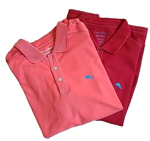 Tommy Bahama Island Zone Polo Mens Size Medium Red and Samon Supima Cotton -Lot - Picture 1 of 11