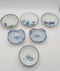 6 Dipschalen, Sojasaucenschale Keramik, Beilagenschale blau-weiß geblümt - Bild 1 von 11