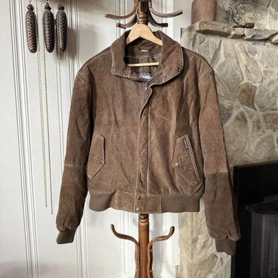 Chaqueta de bombardero de invierno de gamuza marrón vintage Members Only para hombre talla 46 Foto 1 de 4