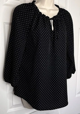 Croft & Barrow Womens Petites Size PM Tunic Blouse Black Polka Dot 3/4 Sleeve - Image 1 of 4