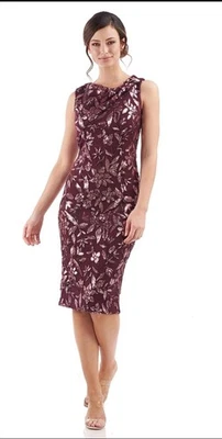 JS Collections Women's Jocelyn Bow Midi Dress, Plum Mauve. Size 2 - Image 1 of 2