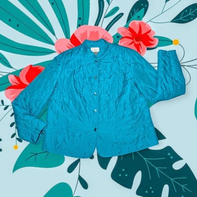 Chaqueta STUDIO WORKS Azul Aqua Acolchada Perla A Presión Con Botones Para Mujer Talla Mediana Foto 1 de 4