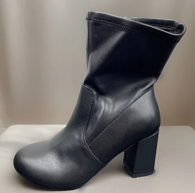Torrid Women 7.5WW MidCalf Boots Black Vegan Faux Leather Stretch, Side Zip VGC! - Image 1 of 4