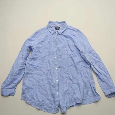 Blusa Top Jones & Co Mujer 100% Lino XL Azul Botón Delantero Manga Larga Foto 1 de 4