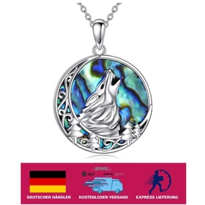 Luxuriöse Wolf Halskette 925 Silber mit Halbmond Anhänger - Perfektes Geschenk - Bild 1 von 2
