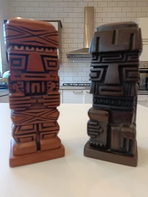Pair of Carved Wooden Tiki Statues Tribal Art Vintage Hand Carved Tiki - Image 1 of 4
