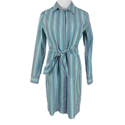 Vestido camisero para mujer Calvin Klein talla 8 azul verde a rayas manga larga corbata delantera Foto 1 de 4
