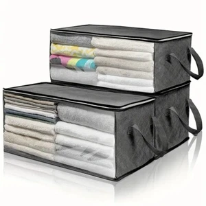 3Pcs Large Capacity Foldable Fabric Storage Bag Box with Zipper Closure - Picture 1 of 11