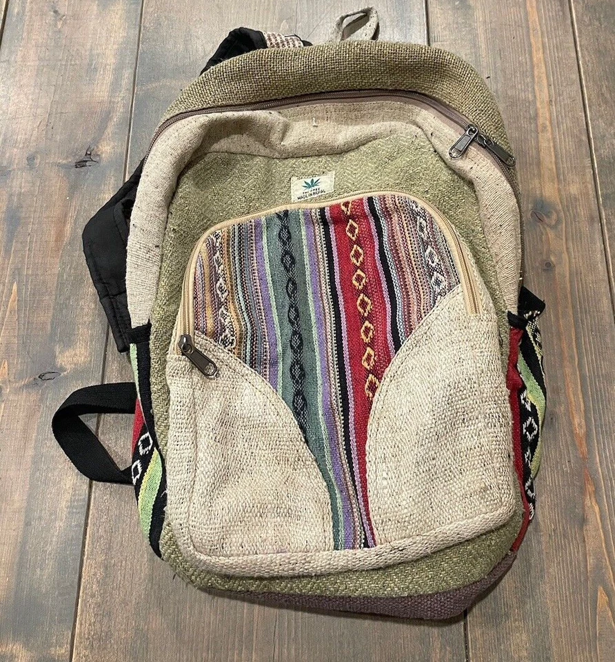 THC Free Multicolored Adjustable Straps Organic Backpack Made In Nepal 13W x 14H - Image 1 of 4
