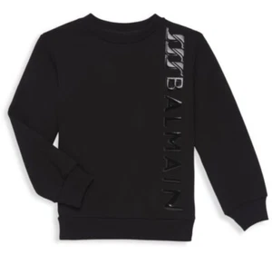 NWT $492 Balmain Little Kid's & Kid's Puffy Chain Logo Sweatshirt Black Size 4 - Picture 1 of 8