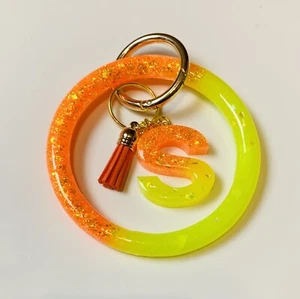 Orange/Yellow Resin Keychain  & Letter Bracelet Set Keychain Wristlet - Picture 1 of 1