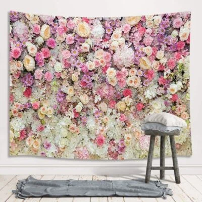 Extra Large Floral Tapestry Fabric Upholstery Wall Hanging Colorful Rose Decor - Image 1 of 4