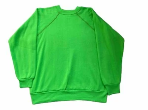 Vintage 80s 90s Neon Green Blank Sweater Sz L Neon Blank Sweatshirt RETRO RARE - Picture 1 of 14