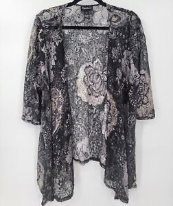 Maggie Barnes Women's 0X Kimono Cardigan Lace Floral Blouse Top Cover Up