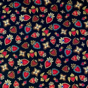 1/2 mtr Tatuaje de Corazón Sagrado Tesoros Atemporales 100 % Tela de Algodón para Máscaras Faciales - Imagen 1 de 2
