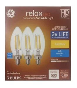 GE Relax 3-Pack 60 W Equivalent Dimmable Soft White B LED Light Fixture Light... - Picture 1 of 3