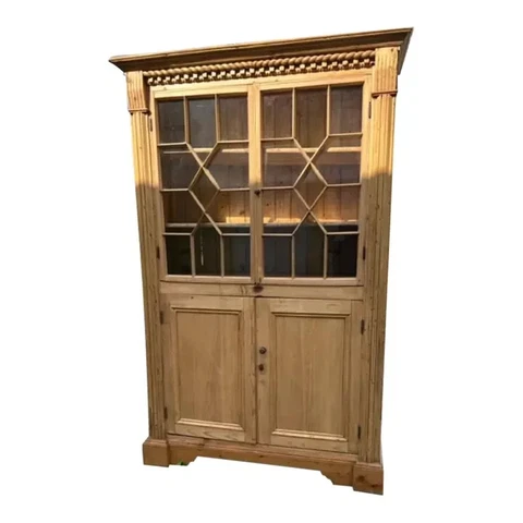 Large Antique Pine Glazed English Housekeepers Cupboard Pantry Cover
