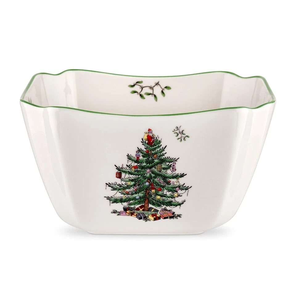 Spode Árbol de Navidad Porcelana Fina 10 Pulgadas Grande Cuadrado Cuenco para Servir Foto 1 de 4