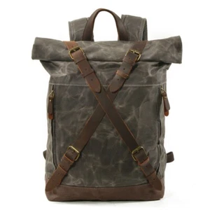 Vintage Rucksack, Canvas Leder Rucksack Damen Herren, Segeltuch mit Lederbesatz - Bild 1 von 14