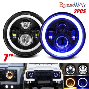 For Land Rover Defender 90 110 7" inch LED Headlight Halo Blue DRL Headlamp Pair - Picture 1 of 12