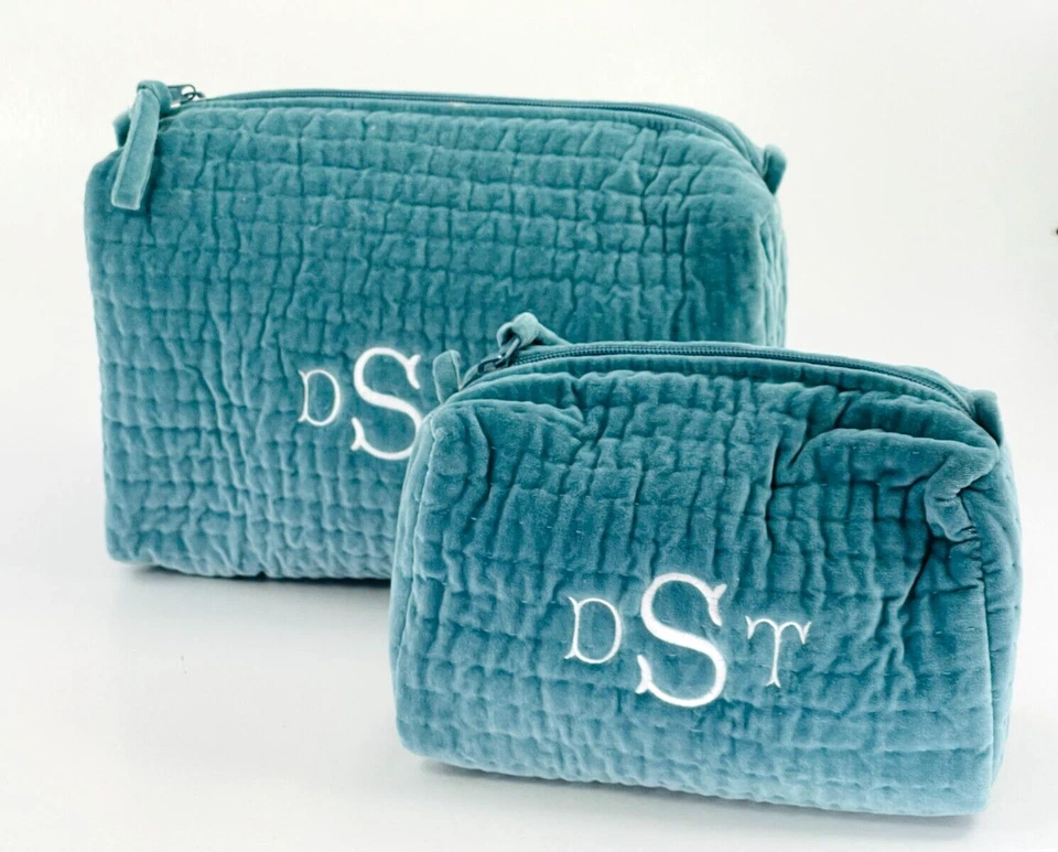 Винтажный Pottery Barn монограмма DST туалетных принадлежностей косметики сумка комплект пластиковый с подкладкой синий - Изображение 1 из 4