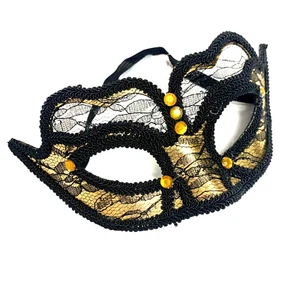 Lace Gold Sexy Halloween Eye Mask Fancy Dress Costume Masquerade Vampire Devil - Picture 1 of 2