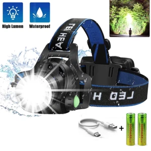 LED Headlamp USB Rechargeable Headlight Head Torch Outdoor Waterproof 25000LM - Picture 1 of 11
