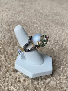 Jacob & Co Pearl Frog Ring with Tsavorites, Rubies Black Diamonds in 18K YG - Picture 1 of 12