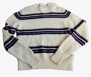 Vintage Jockey Sweater Mens MEDIUM Ivory Striped 100% Wool Shetland Crew READ - Picture 1 of 16