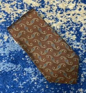 Corbata de seda geométrica cosida a mano Hickey Freeman marrón cobre platino azul EE. UU. - Imagen 1 de 4