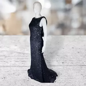 IEENA for Mac Duggal Blue Sequin Open Back Gown With Tain Old Hollywood Glam - Picture 1 of 6