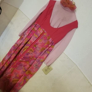 Vintage Floral Mod Long Maxi Dress Pink Sm-Med 1960s Psychedelic Barbie Core - Picture 1 of 19