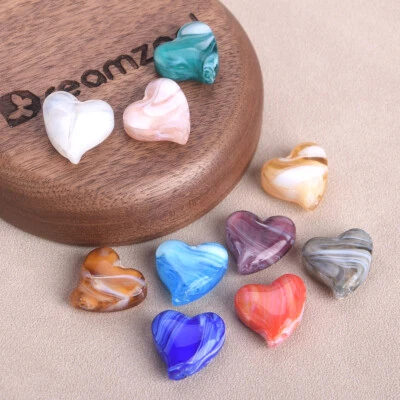 5pcs 18x17mm Handmade Heart Lampwork Glass Loose Beads For Jewelry Making DIY - Image 1 of 3