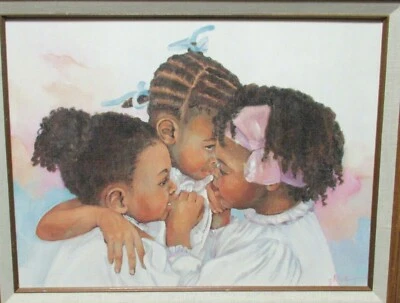G ROSE THREE AFRICAN AMERICAN GIRLS GICLEE ON CANVAS PAINTING - Image 1 of 4