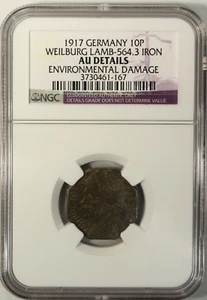 Germany 10 Pfennig 1917 NGC AU Details Iron City of Warburg Lamb-564.3 - Picture 1 of 4