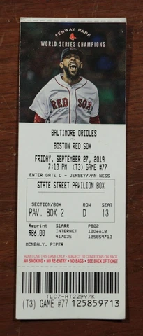 Boston Red Sox September 27 2019 Baltimore Orioles Ticket Stub MLB Baseball Cover
