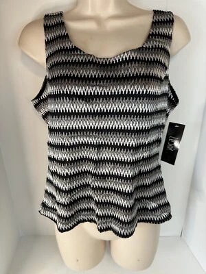 Mujer Le Suit Talla 8 Camiseta sin mangas Blusa Talla Cremallera Chevron Blanco Negro Foto 1 de 4