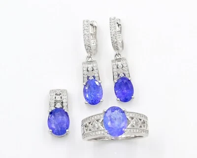 Natural Tanzanite Jewelry Set Birthstone 925 Sterling Silver Christmas Gift - Image 1 of 4