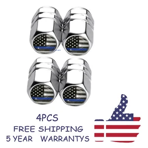 4x Metal Valve Caps Tire Valve Stem Caps USA Flag With Silver - Picture 1 of 8