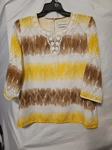 Women's Alfred Dunner Brown. Yellow, & White 3/4 Sleeve Blouse - Picture 1 of 8