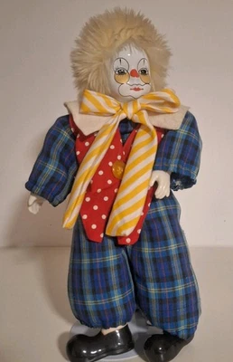 Porzellan Clown Puppe 35cm Sammlerpuppe mit Ständer Arm - Bild 1 von 4