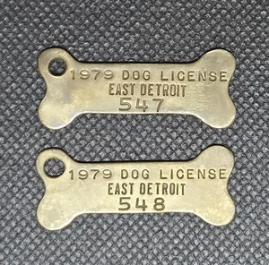 SET BESTEHEND AUS 2 ~ 1979 East Detroit Michigan Messing Erkennungsmarke Lizenz in Folge 547 & 548 - Bild 1 von 5