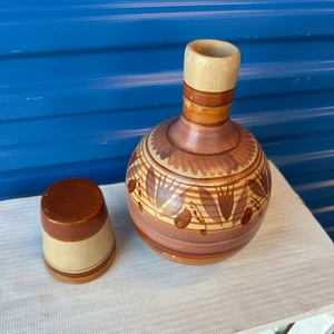 Jarra y taza de agua de arcilla pintada a mano mexicana jarra de botellón cerámica decorativa de colección - Imagen 1 de 8