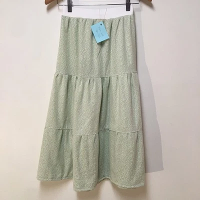 Skirt Flannel Girls L 10/12 Maxi Green Polka Dot Ruffle Tier Mom and Pop's Kids - Image 1 of 4