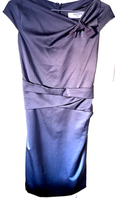 VALENTINO SIZE 6 STEEL GRAY DRAPED NECKLINE & WAIST SHEATH CAP SLEEVE DRESS - Image 1 of 4
